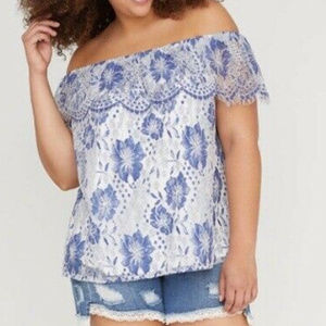Lane Bryant 22 24 Ruffle Lace Cami Top Blue White